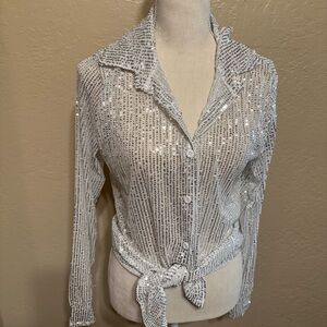 Silver Sequin Sparkly  Button-Up Women's Top